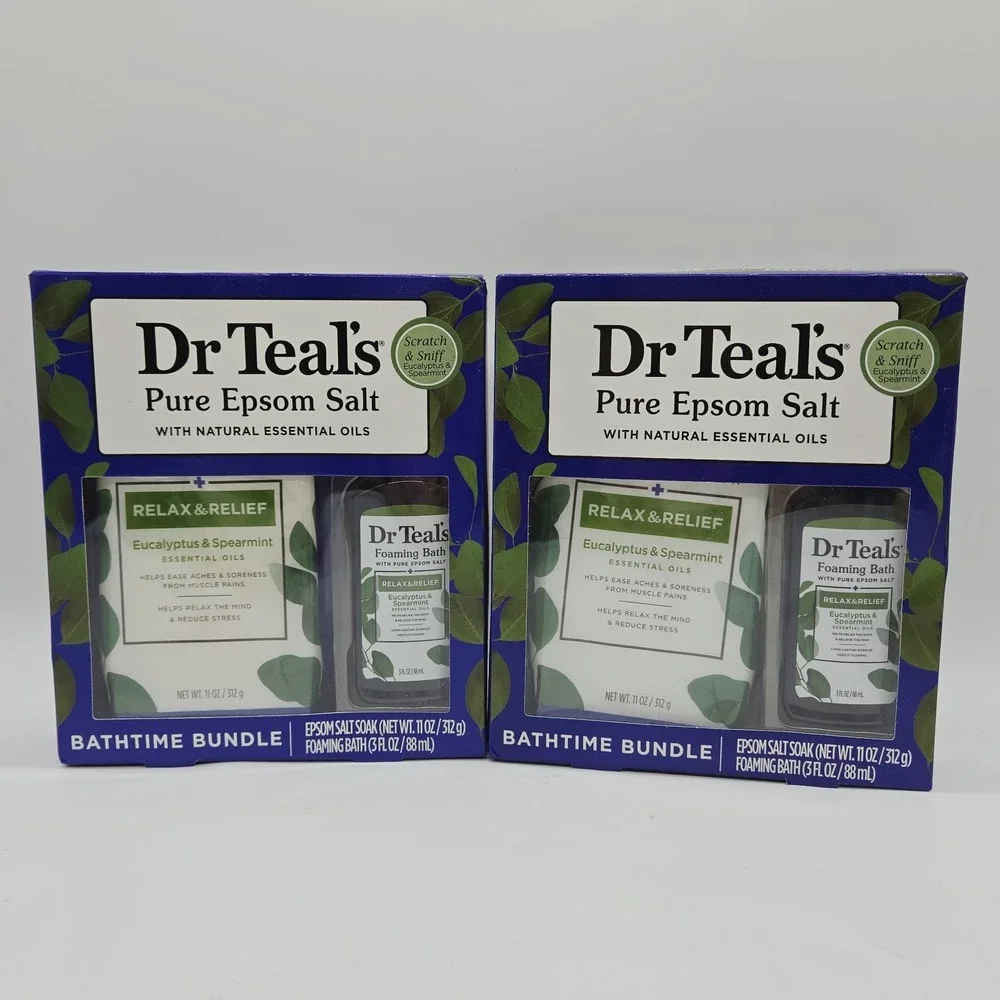 2x Dr Teal's Pure Epsom Salt Soak & Foaming Bath Eucalyptus & Spearmint Gift Set